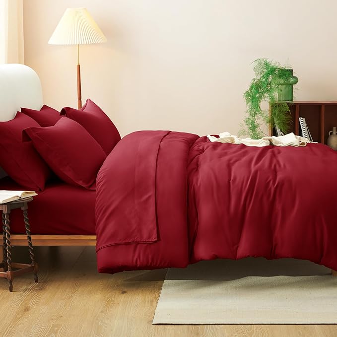 CozyLux King Size Comforter Set Dark Red, 7 Pieces Bed in a Bag King Comforter - Image 8