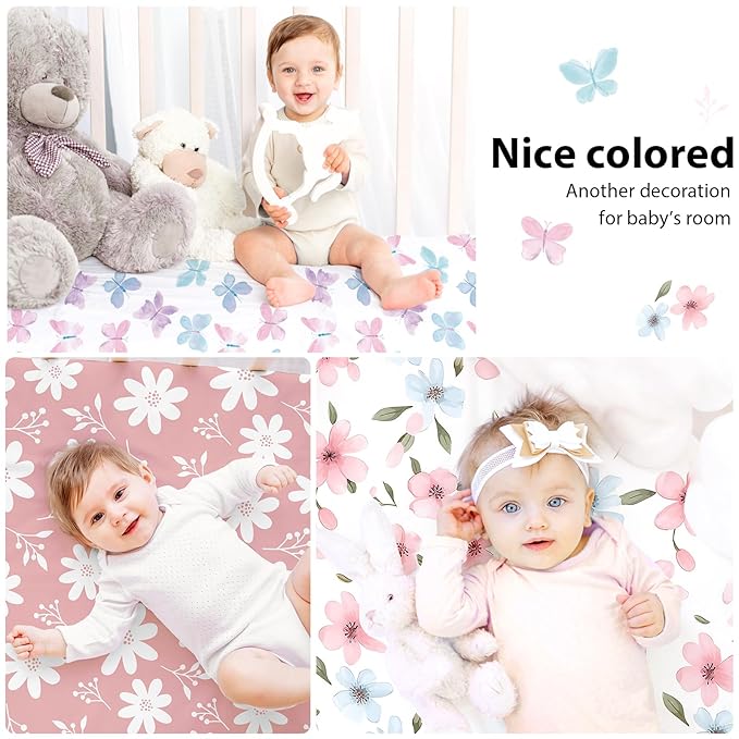 Baby Mini Crib Sheets Girl, Portable 38”x26” Pack and Play Sheets Fitted - Image 9