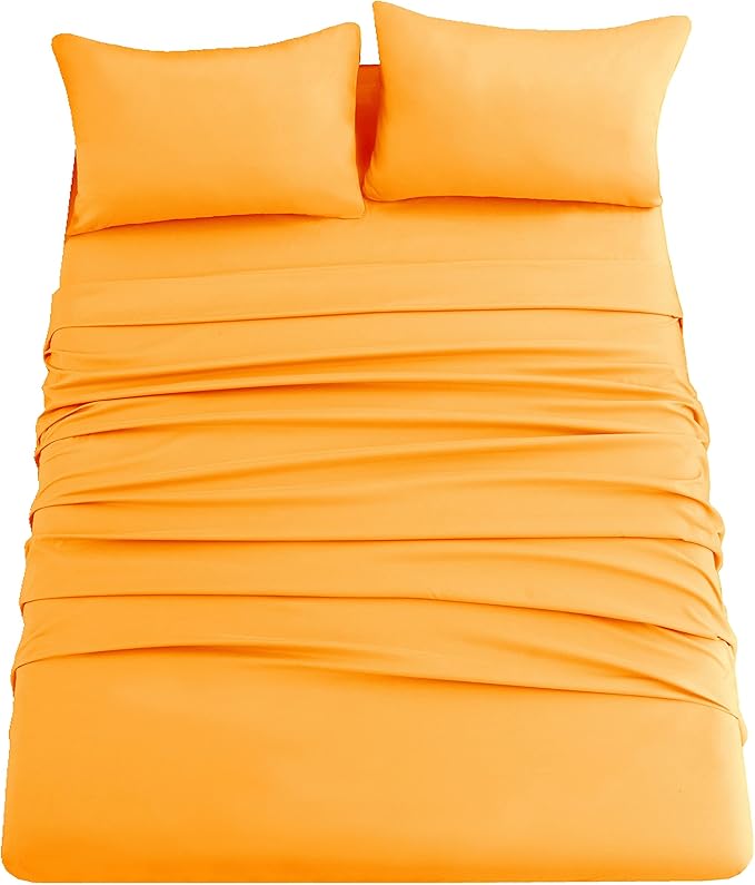 Sfoothome Orange Fitted Sheet, 14 Inch Pocket Deep, Microfiber Sheets, Twin Size - Image 2