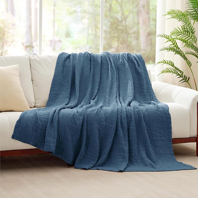 100% Cotton Muslin Blanket Twin XL 66" x 90", 6 Layers Breathable and - Image 8