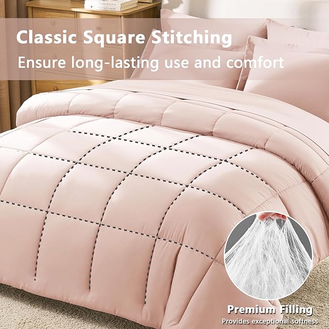 CozyLux Queen Comforter Set Blush Pink - Image 4