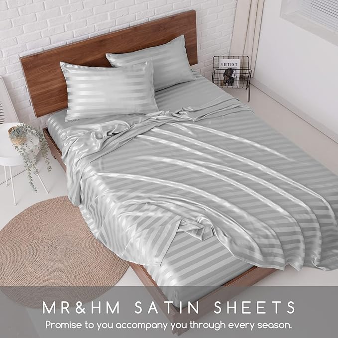 MR&HM Satin Bed Sheets, King Size Sheets Set - Image 7