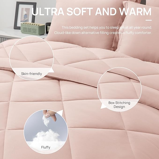 Love's cabin Twin Comforter Set Pink, 5 Pieces Twin Bed in a Bag, All Season - Image 5