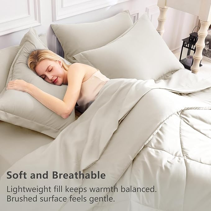 CozyLux Full Size Comforter Sets Oatmeal - Image 3
