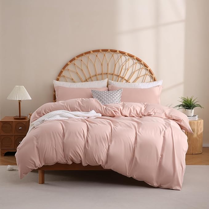 JSD Dusty Pink Duvet Cover Set King Size, 3 Piece Duvet Cover by JSD