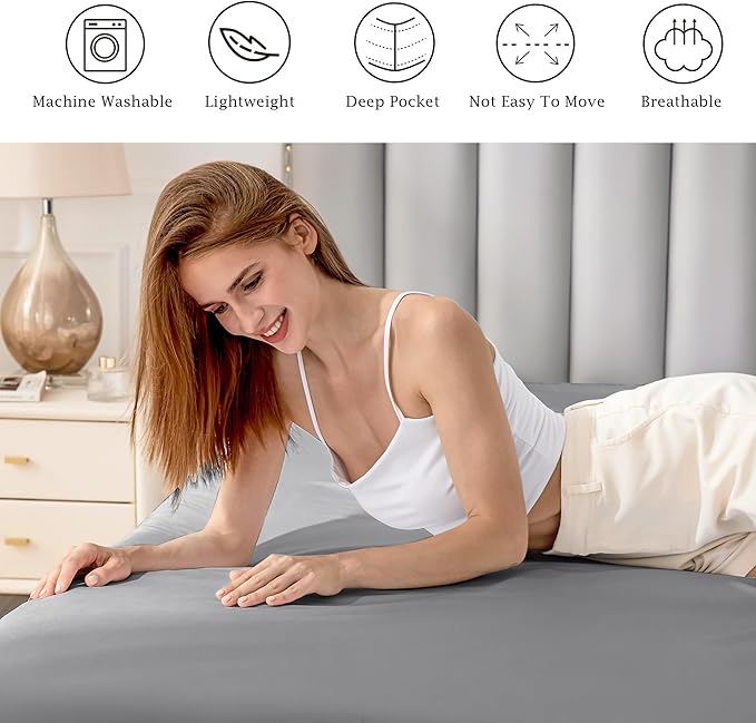 FreshCulture Pure Cotton Fitted Sheets Full Size, 300 Thread Count Percale - Image 5