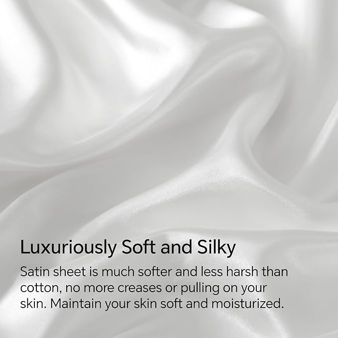 BEDELITE Satin Sheets Queen Size Bed Set, Luxury Soft White Silky Sheets - Image 3