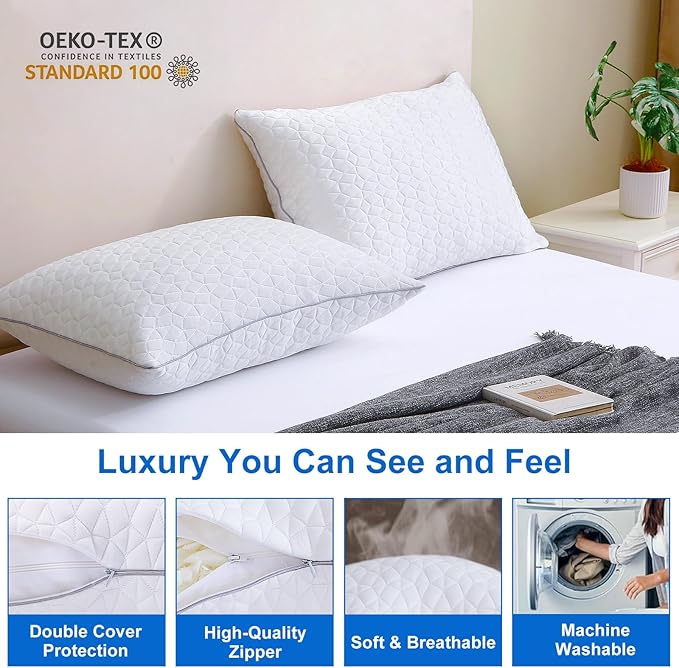 Cooling Pillows Standard Size Set of 2, Shredded Memory Foam Pillows, - Image 7