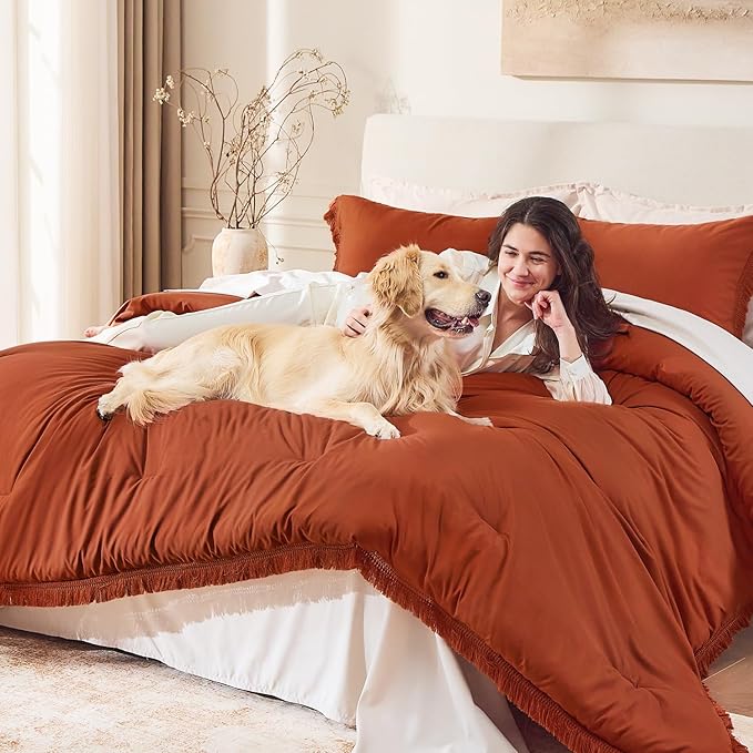 Andency Comforter Full Size Set Burnt Orange, 3 Pieces Boho Terracotta Winter - Image 3