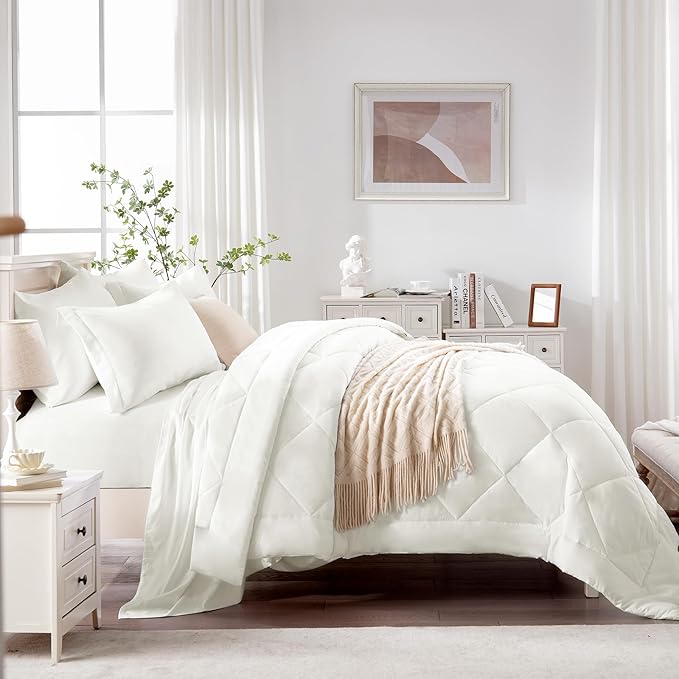 Love's cabin California King Comforter Set Ivory, 7 Pieces California King Bed - Image 3