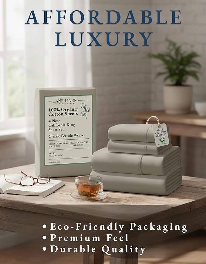 LANE LINEN 100% Organic Cotton California King Sheets Set, Fully Elasticized - Image 8