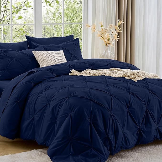 Sasttie California King Comforter Set, 7-Piece Bed in a Bag, Pintuck Bedding by SASTTIE
