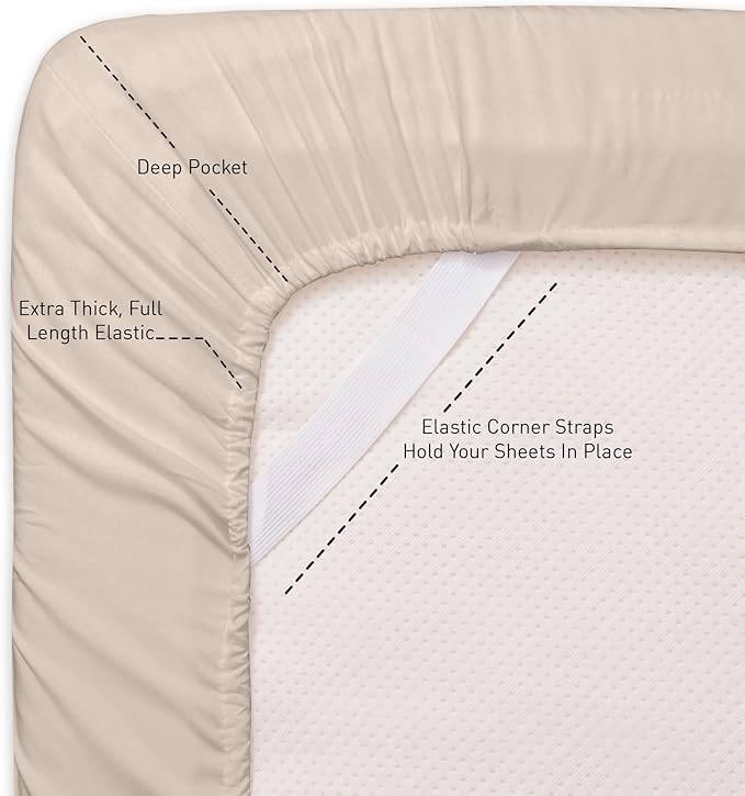 Queen Fitted Sheet Only with Full Elastic & Built in Corner Sheet Straps to - Image 2