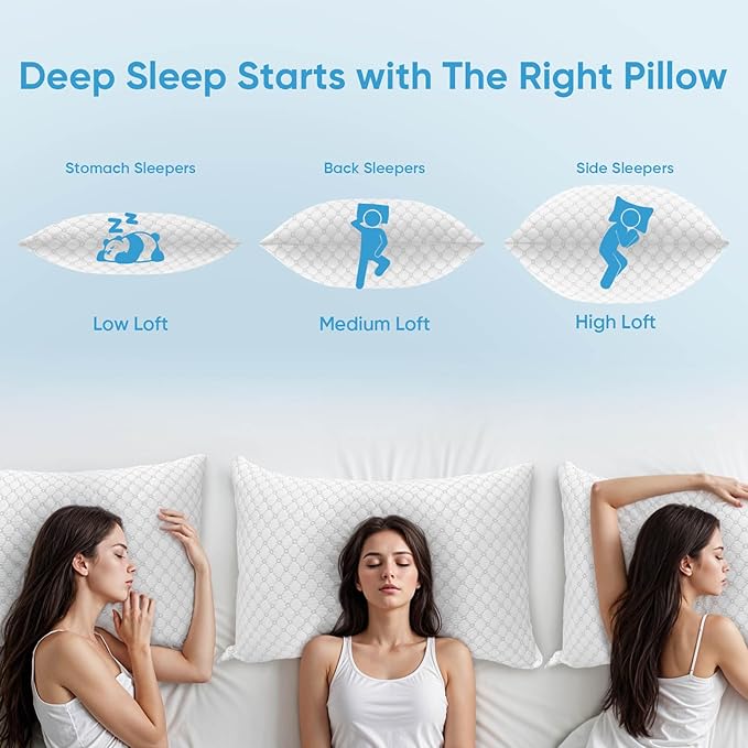 OAISZ Shredded Memory Foam Pillow, Queen Size Cooling Adjustable Firm Bed Pillow - Image 6