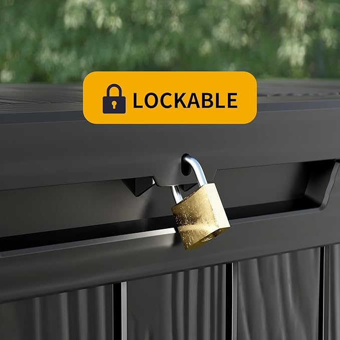 100 Gallon Resin Deck Box, Waterproof Outdoor Storage Bin for Patio Furniture, Pool Accessories, and Garden Tools, Lockable & UV-Resistant, Black-DeskoryOffice