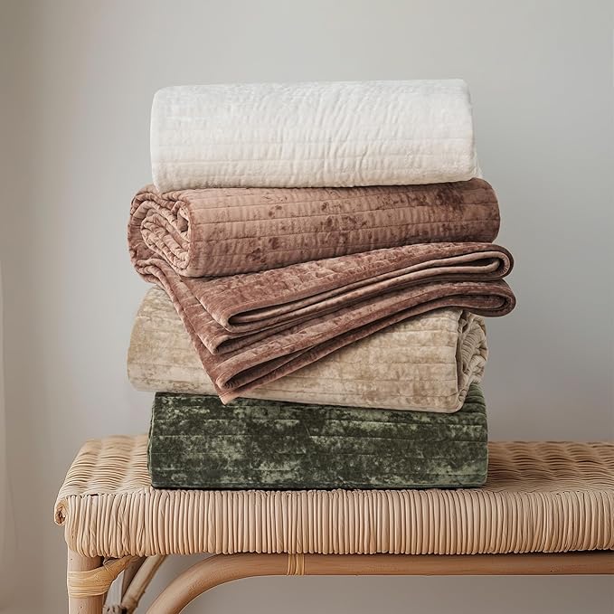 EVERGRACE Velvet Quilt Set Full Queen Size, Luxurious Soft Striped Channel - Image 7