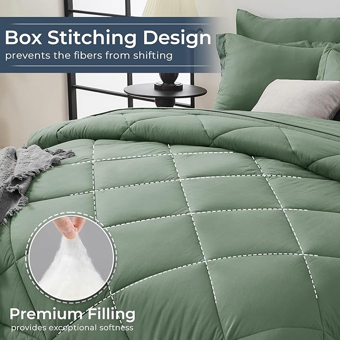 HEVUMYI Sage Green California King Comforter Set - Image 4