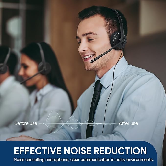 Yealink UH34 USB Headset with Mic,Stereo Wired Headphones with Noise Cancelling Microphone,Professional Work Headset VoIP Phone PC Computer Call Center Office(Ultra Light)-DeskoryOffice