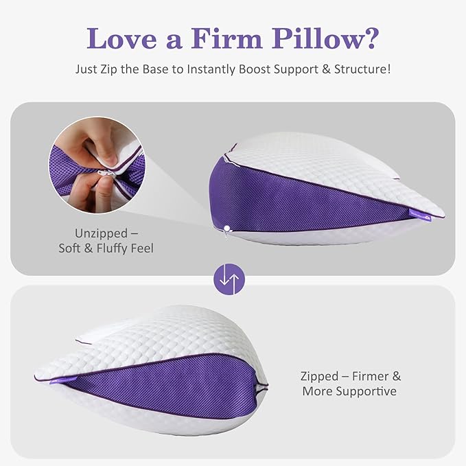 HOMELAB Adjustable Crescent Shredded Memory Foam Pillows King Size, Cooling Bed - Image 5