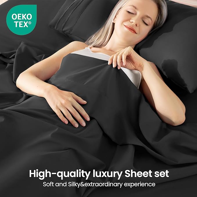 ROSE&RISY Black Twin Sheet Set, 3 Pieces Soft Bedding Queen Sheet Set, - Image 2