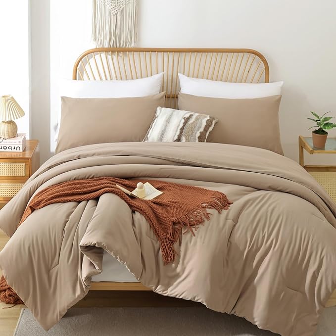 ROSGONIA Queen Comforter Set Taupe Brown by ROSGONIA