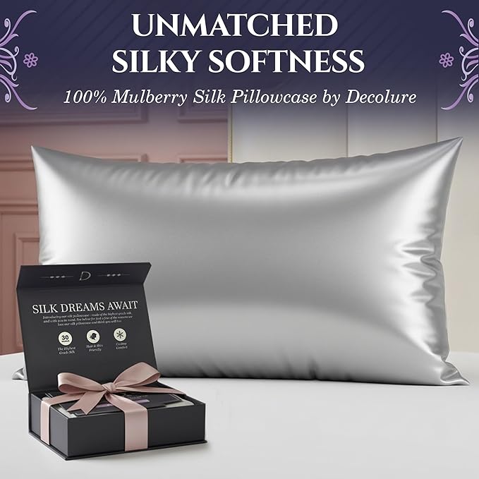 DECOLURE 100% Pure Mulberry Silk Pillow Case Queen Size – Highest Grade 30 - Image 2