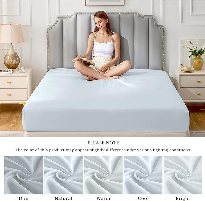 FreshCulture Pure Cotton Fitted Sheets Full Size, 300 Thread Count Percale - Image 7