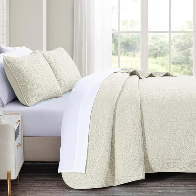 akkialla King/Cal King Quilt Set, Cream Lightweight Bedspread - Image 3