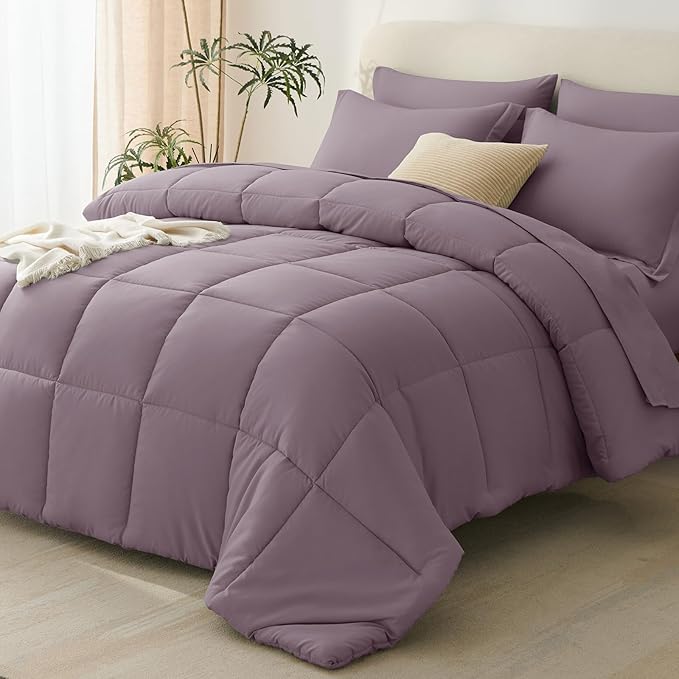 CozyLux Queen Comforter Set Dusty Purple, 7 Pieces Bed in a Bag Queen, All by CozyLux