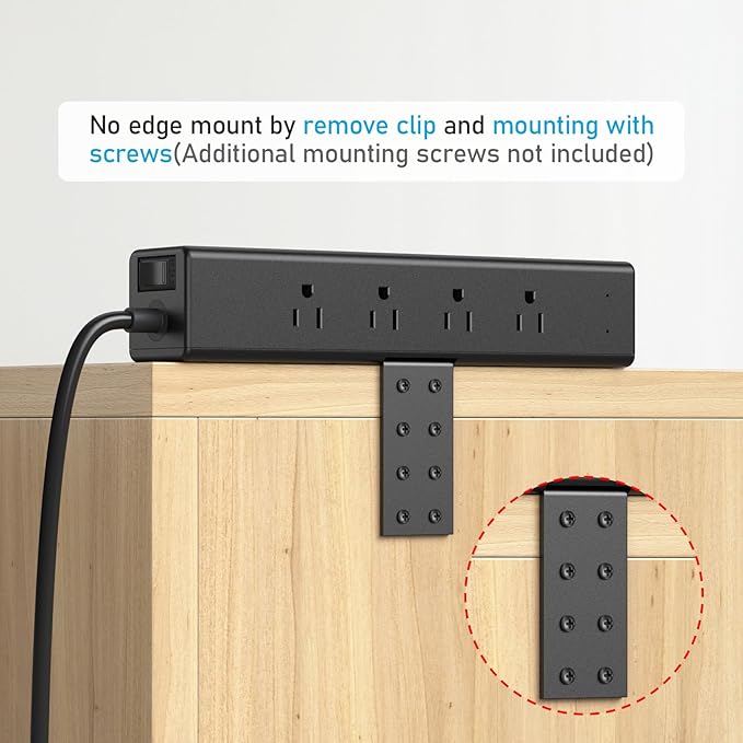 CCCEI Desk Outlet Station 20W USB C Port. 12 Outlet Desktop Clamp Power Strip Surge Protector 4800J with Switch. Nightstand Office Standing Desk Accessories Fit Thicker Table Edge or Screw Mount, 10FT-DeskoryOffice