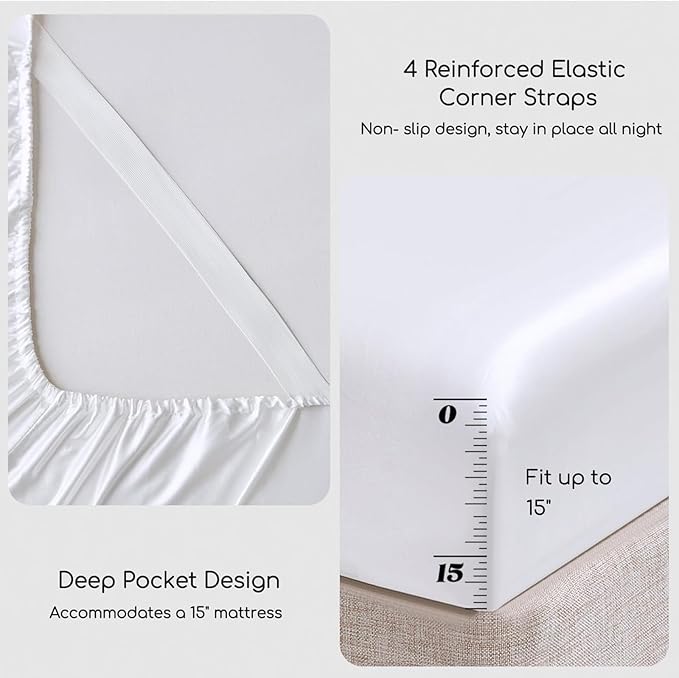 MR&HM Satin Bed Sheets, Queen Size Sheets Set - Image 4