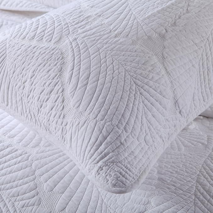 ROOMLIFE Queen Quilt Set Palm Leaves Pattern 3 PCS 100% Cotton Soft Breathable - Image 8