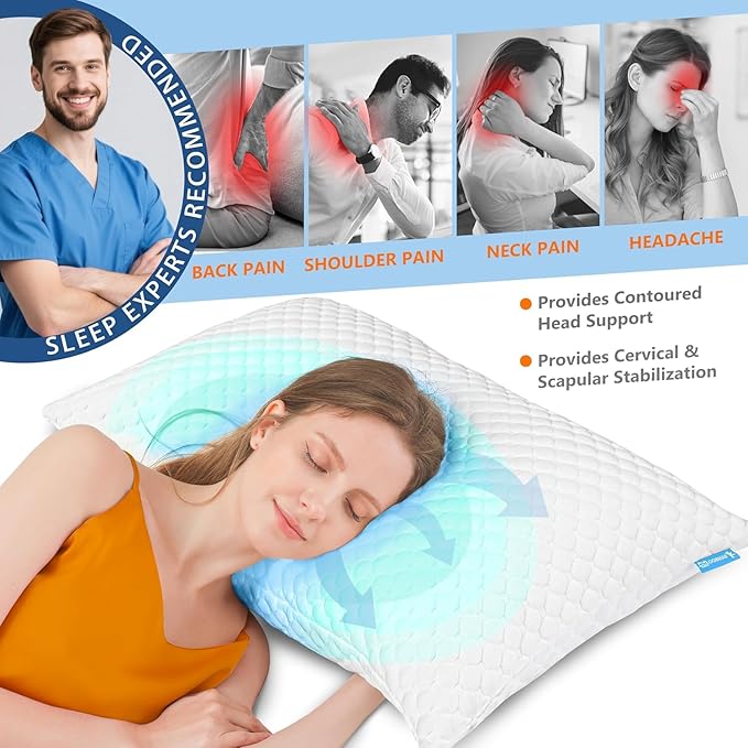 UYWO Cooling Memory Foam Pillows Firm and Soft, King Size 1 Pack, Original - Image 2