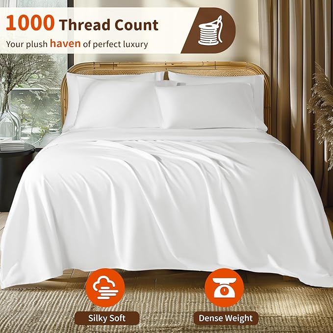LBRO2M 1000 Thread Count 100% Egyptian Cotton Sheets Set 6 Piece Sets - Image 2