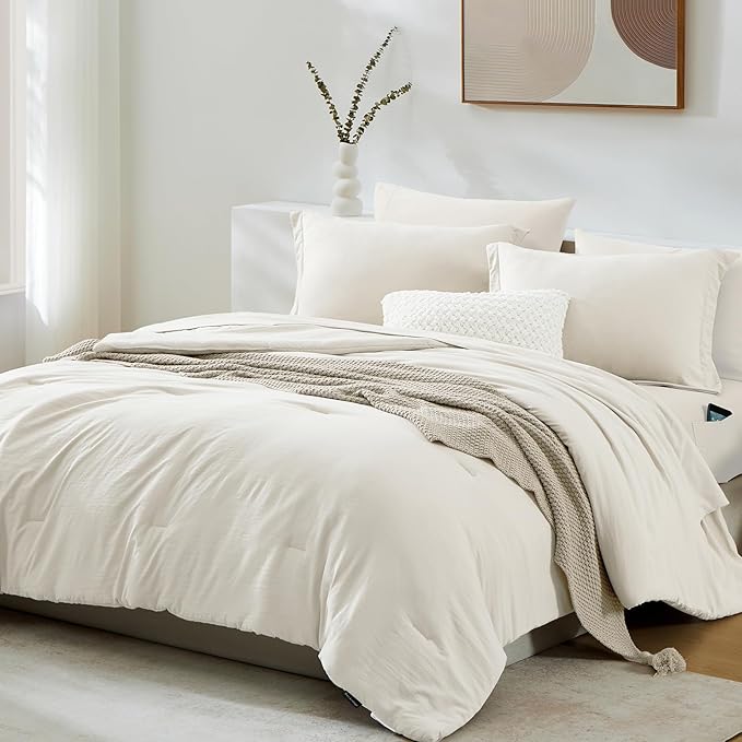 WRENSONGE King Comforter Set, 7 Pieces White Soft Bed in a Bag King - Image 2