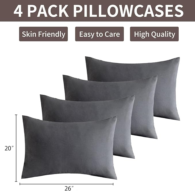 MINIPANDA Dark Gray Pillow Cases Standard Size Set of 4 - Image 3