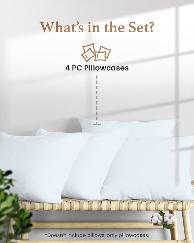 Set of 4 Pillow Cases Queen Standard, 800 TC 100% Egyptian Cotton, Silky Soft - Image 2