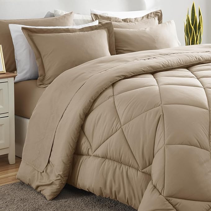 CozyLux King Size Comforter Set Taupe - Image 8