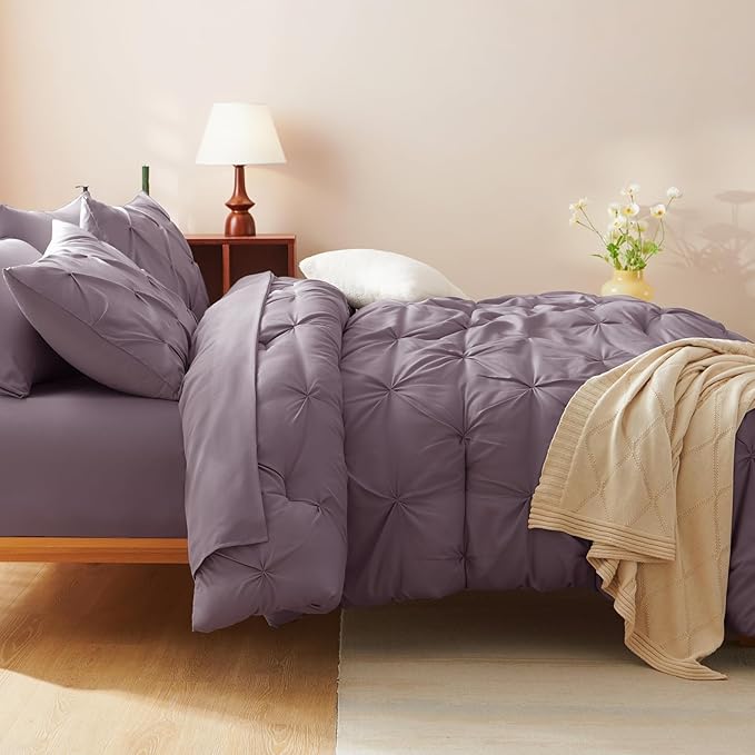 CozyLux King Size Comforter Set Grayish Purple, 7 Pieces Bed in A Bag Purple - Image 8