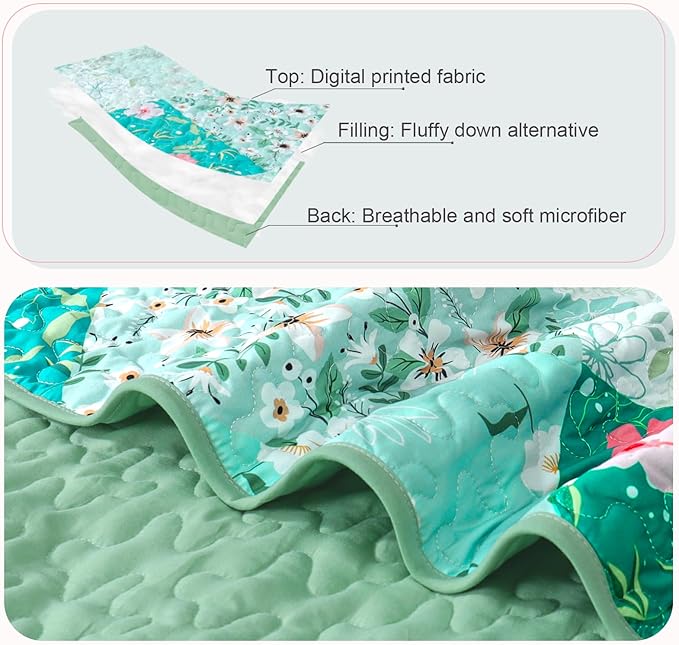 Whale Flotilla Patchwork Quilt King Size, Extra Soft Boho Floral Bedspreads - Image 4