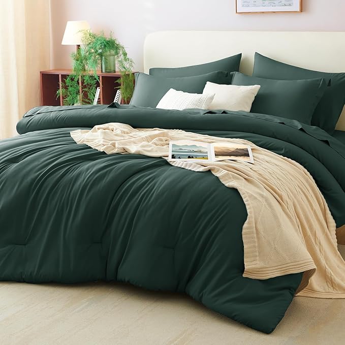 CozyLux King Size Comforter Set Forest Green, 7 Pieces Bed in a Bag King by CozyLux