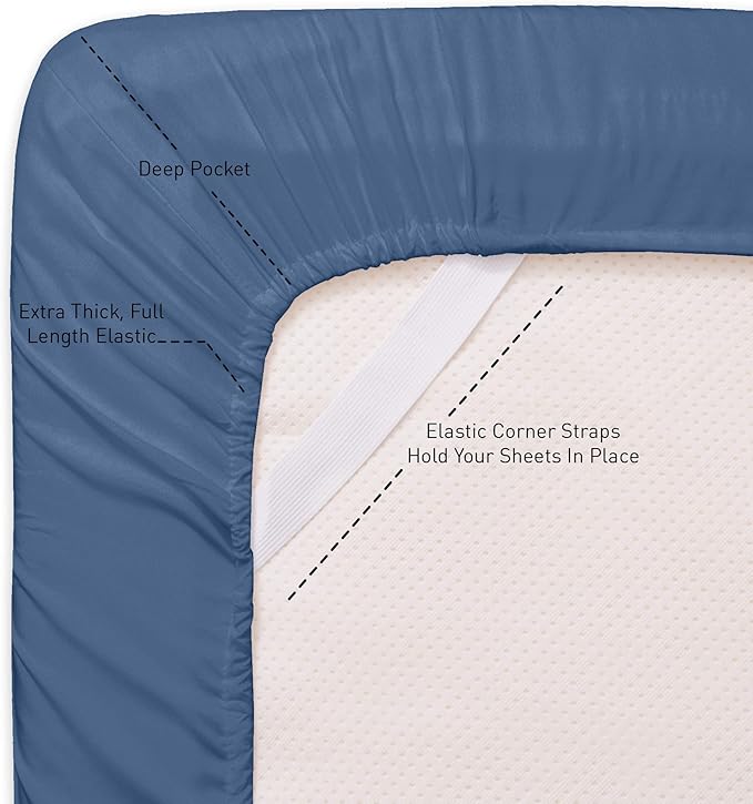 Twin XL Fitted Sheet Only with Full Elastic & Built in Corner Sheet Straps to - Image 2