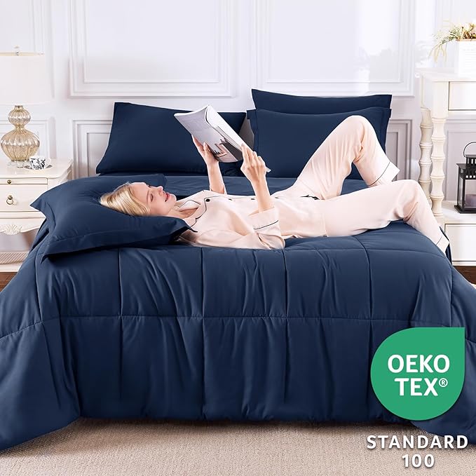 CozyLux Oversized King Comforter Sets Navy Blue, 7 Pieces Bed in a Bag - Image 3