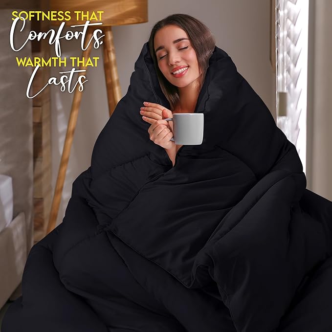 Utopia Bedding Twin Comforter Duvet Insert, Quilted Black Comforter - Image 3