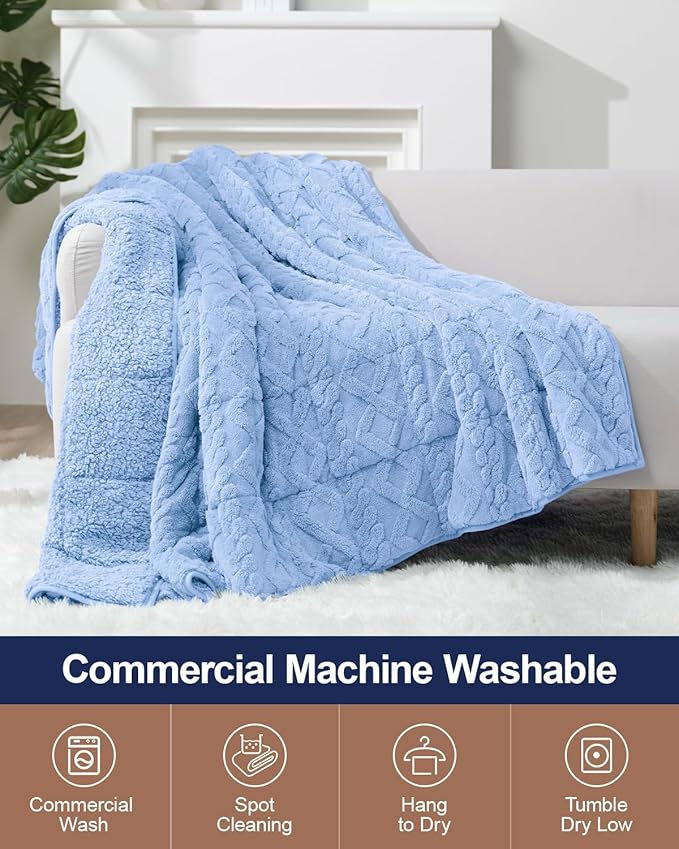 Super Fuzzy Soft Sherpa Fleece Weighted Blanket, 15 lbs Dual Sided Fluffy Heavy - Image 5