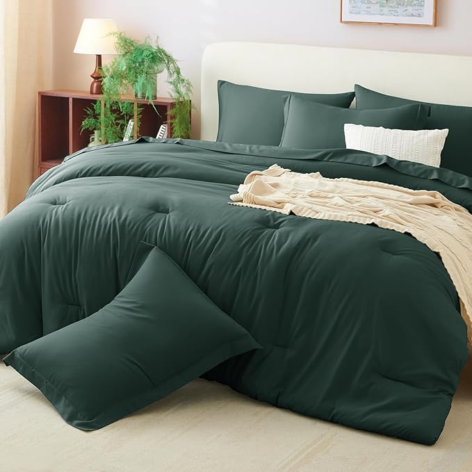 CozyLux King Size Comforter Set Forest Green, 7 Pieces Bed in a Bag King - Image 9