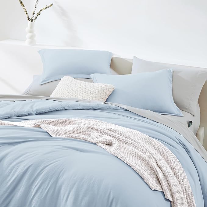 WRENSONGE Twin Comforter Set- 5 Pieces Ice Blue Twin Bed in a Bag, All Season - Image 3