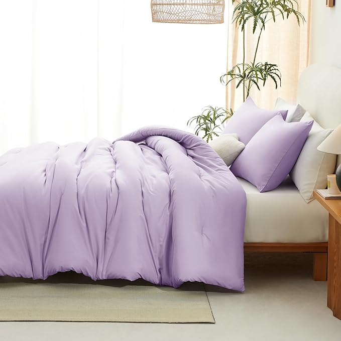 CozyLux Lavender Queen Comforter Set, 3 Pieces Light Purple Solid Breathable - Image 8