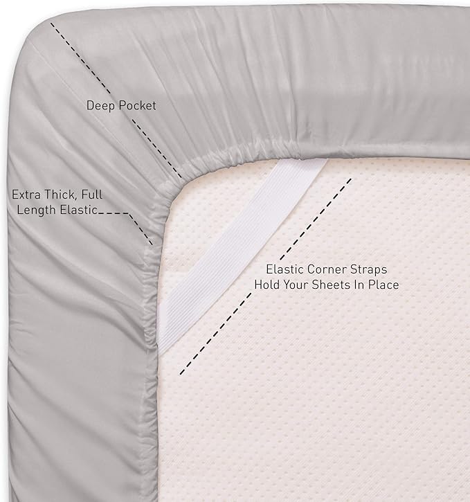 Twin XL Fitted Sheet Only with Full Elastic & Built in Corner Sheet Straps to - Image 2