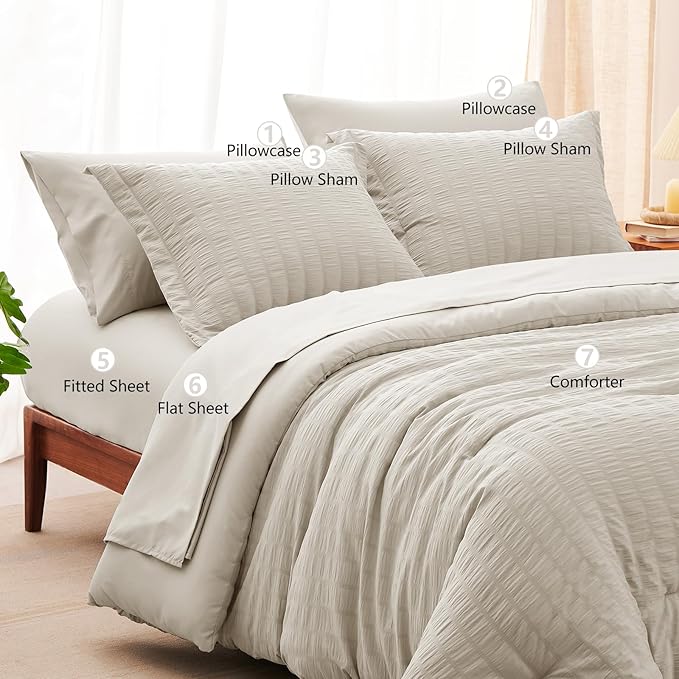 CozyLux King Size Comforter Set Beige Seersucker 7 Pieces Bed in a Bag King - Image 7